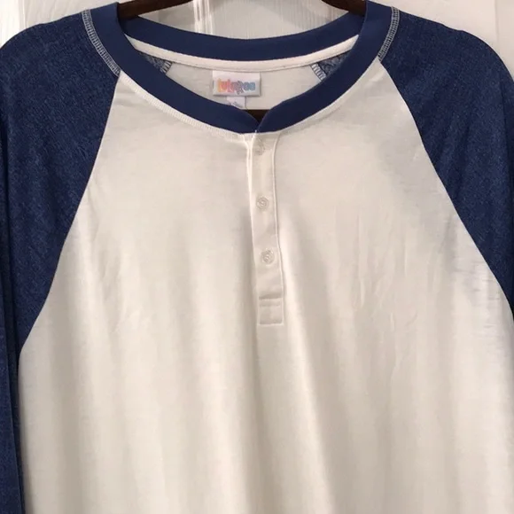 Unisex Top Blue & White Mark Shirt by LuLaRoe Sz L 14-16 NWT - Picture 2 of 7